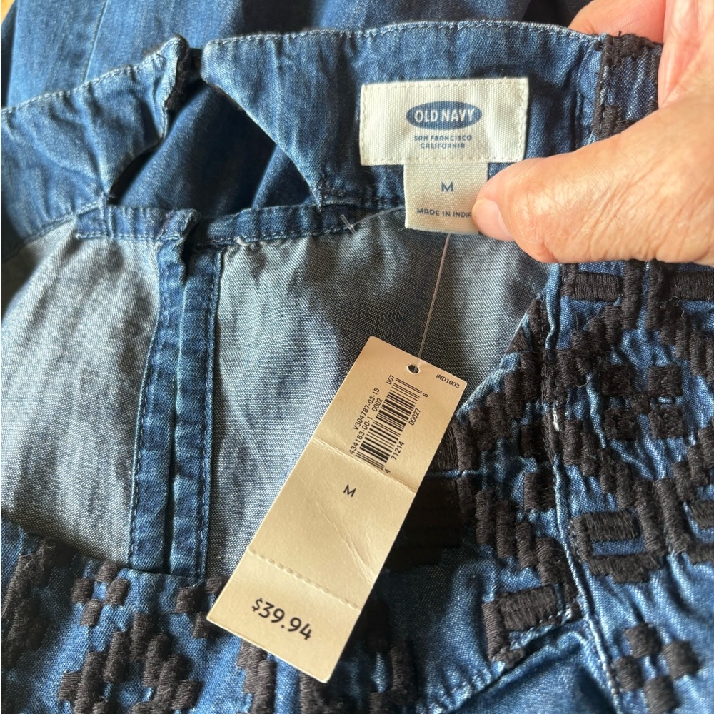 NWT Old Navy Denim Blue Mini Dress with Black Embroidery, Size: M - Picture 5 of 8